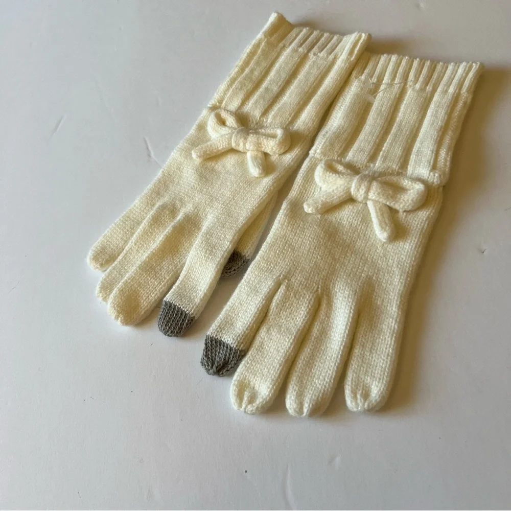 KATE SPADE WOMENS GLOVES BOW DETAIL ACRYLIC CREAM OS NWOT